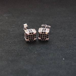 Silver Cubic Black Striped CZ Stud Earrings